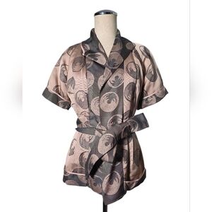 BCBG MaxAzria Silk Wrap Kimono Blazer Pink Print Belted Short Sleeve S